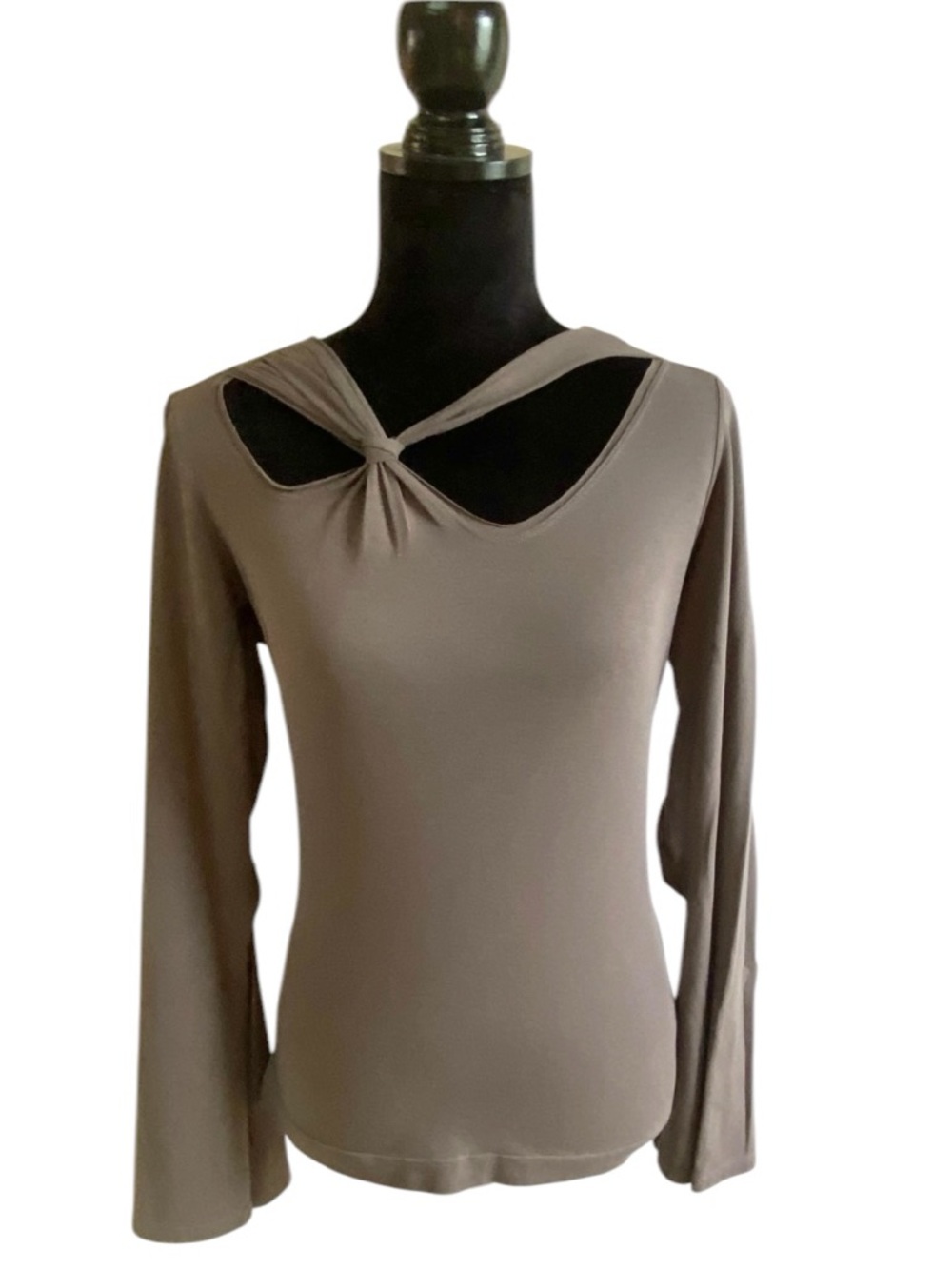 NWT Y2K Roxanne Heptner Twist Front Long Sleeve Cutout Top - Taupe Size Large